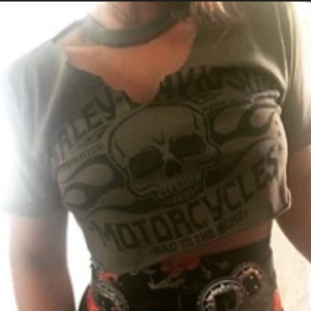 Harley-Davidson Green Graphic Crop Top Tee Small Distressed